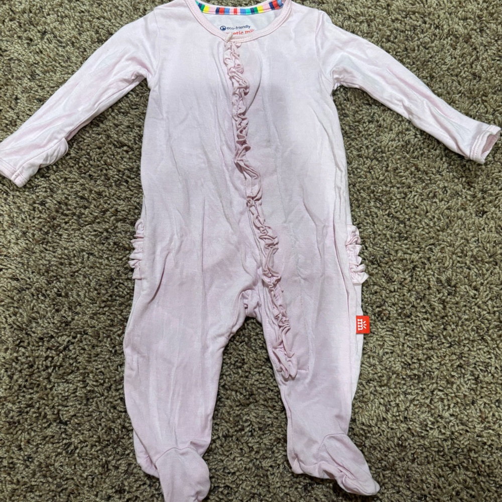 Magnetic Me Pink Footies One Piece with Delicate Trim